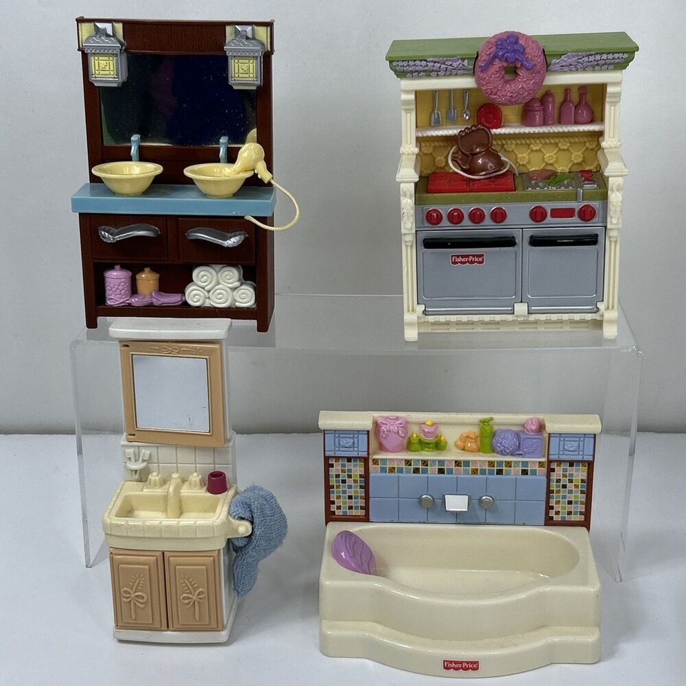 Fisher Price Loving Family Furniture Lot Stove Oven Sound Bathroom Sink Tub